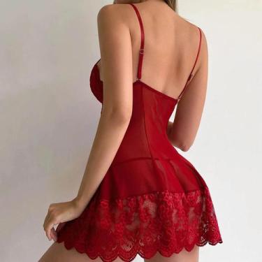 Imagem de Conjunto De Camisola Sexy Ultra-fina E Transparente Com Renda Para Mul