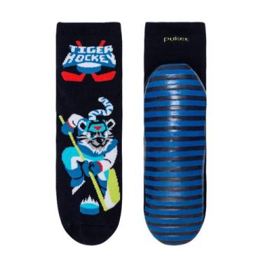 Imagem de Meia Infantil Pansock Soquete Marinho Tiger Hockey Sola Emborrachada P
