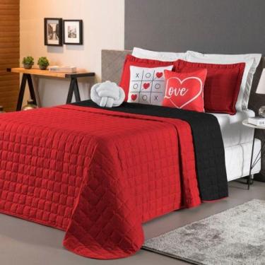 Imagem de Kit Cobre Leito Sonho Queen 08 Peças Barato - Vermelho -preto - CASA S