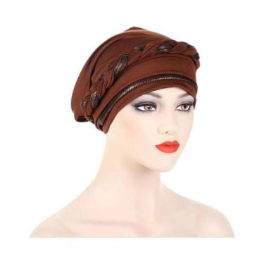 Imagem de Hijab Muçulmano Color Block Com Trança, Lenço De Cabeça Macio E Elásti