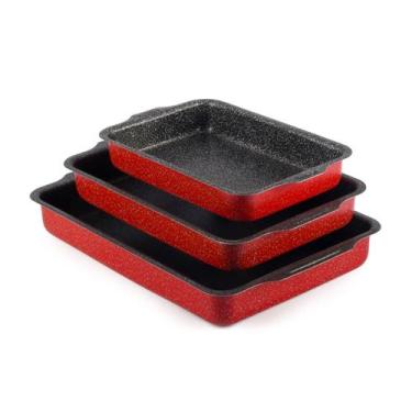 Imagem de Jogo De Formas e Assadeiras Retangulares Antiaderente 3 Peças Vermelho