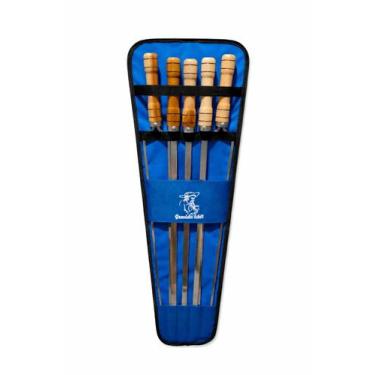 Imagem de Kit 5 Espetos de alumínio 85cm Cabo Madeira com Capa Resistente - Sem 