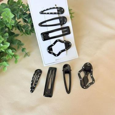 Imagem de Kit com 4 Presilhas de Cabelo Preto com Bolinhas Brancas - Pistache Ac