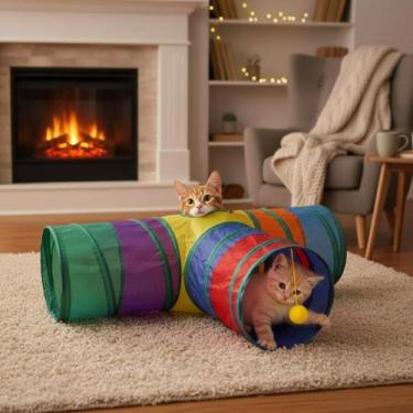 Imagem de Túnel para Gatos em Formato T com Três Entradas Colorido e Dobrável pa