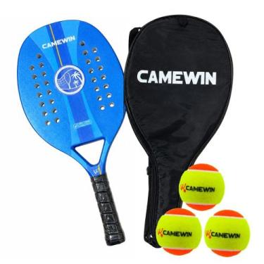 Imagem de Raquete Beach Tennis Camewin Fibra de Carbono + 3 Bolinhas, Azul
