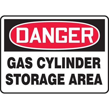Imagem de Accuform Placa adesiva de segurança Signs MCPG005VS, Legend "Danger Gas Cylinder Storage Area", 18 cm de comprimento x 25,4 cm de largura x 0 cm de espessura, vermelho/preto em branco