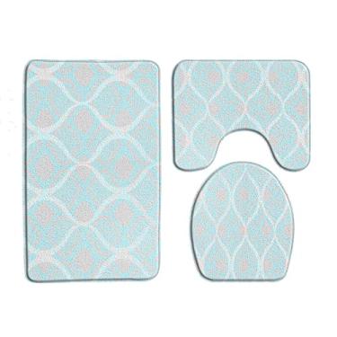 Imagem de Cor Folha Padrão Tapete de Banho Geométrico Antiderrapante 3 Peças Conjuntos de Decoração de Banheiro Tapete Tapete Tampa Higiênico Conjunto Almofada em Forma de U, 33186J7,45x75cm