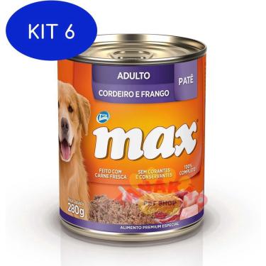 Imagem de Kit 6 Alimento Úmido Max Lata Para Cães Adultos Cordeiro E Frango
