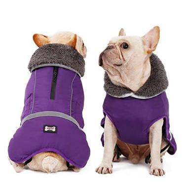 Imagem de Foern Casaco de inverno para cães com gola alta peluda, jaqueta impermeável quente para cães com tira refletiva, colete para cães para clima frio para cães pequenos, médios grandes, roxo, XGG