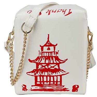 Imagem de QiMing Bolsa tiracolo com estampa de torre, bolsa de mão chinesa de poliuretano para viagem feminina, A - Branco, Medium