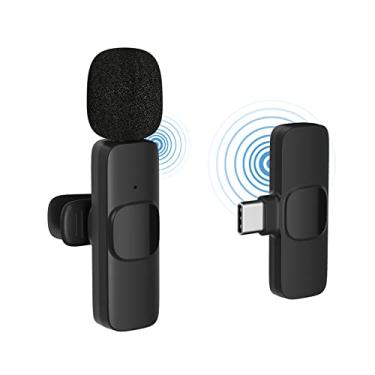 Imagem de Tamshun Mini microfone, microfones de lapela sem fio Bluetooth compatíveis com dispositivos iPhone, iPad, Android, USB C, cobertura de sinal de 39,6 metros, microfone de lapela com