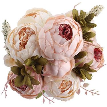 Imagem de Duovlo Flores falsas vintage peônia artificial flores de seda casamento decoração de casa, pacote com 1 (rosa claro)
