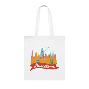 Imagem de Barcelona, sacola de presente Barcelona, bolsa de ombro Barcelona, bolsas reutilizáveis Barcelona, ideia de presente de cesta de Natal de aniversário, presente para ela, presente para ele, bolsa feminina, Branco