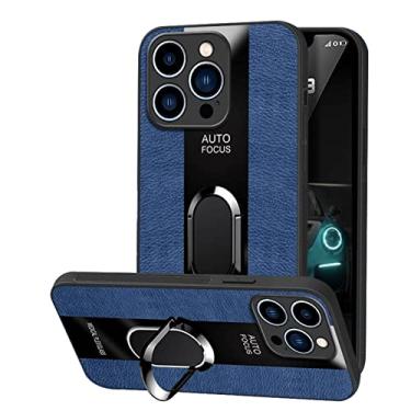 Imagem de Capa de couro para iPhone 14/14 Pro/14 Plus/14 Pro Max, capa de aperto fino, anel giratório magnético antiqueda à prova de choque e capa de telefone anti-impressão digital, azul, 14 6,1 polegadas