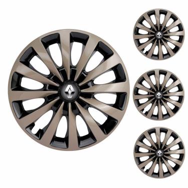 Imagem de Jogo Calota Aro 13 Passat CC Gold Elitte Dourado Preto + Emblema Resinado Renault (Sandero Logan Clio Scenic Megane)