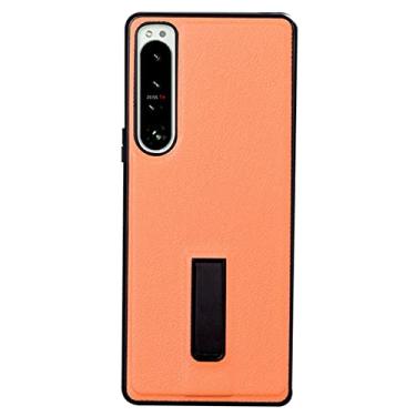 Imagem de DENSUL Capa fina para Sony Xperia 10 IV, capa traseira suporte de metal oculto, pára-choques de TPU de aderência ultrafina capa de couro durável anti-impressão digital, laranja