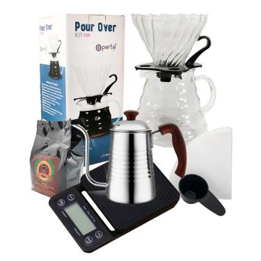Imagem de Kit V60 02 Café Coado Portal Café Chaleira 700ml Suporte e Jarra em Vidro 600ml 40 Filtros V60 Balança de Alta Precisão