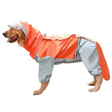 Imagem de Casaco de chuva com capuz para cães macacão jaqueta de chuva refletiva para cães médios e grandes Poncho à prova d'água à prova de vento com capa de cauda removível, laranja, 7GG (30