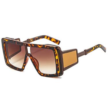 Imagem de Óculos de sol grandes de uma peça tendência moda feminina gradiente quadrado superdimensionado óculos de sol designer feminino tons de bege uv400, chá de leopardo c3, tamanho único