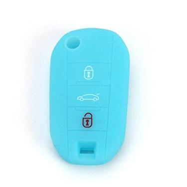 Imagem de YJADHU Capa de chave de carro flip suporte protetor de chave de carro, apto para Peugeot 508 301 2008 3008 408 4008 308 Citroen C4 CACTUS C5 C3 C4L, azul luminoso, 1 peça