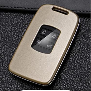 Imagem de YJADHU Controle remoto de fibra de carbono masculino e feminino porta-chaves de carro, apto para Renault Megane Koleos Kadjar Talismã Espace Captur Clio, concha de ouro claro