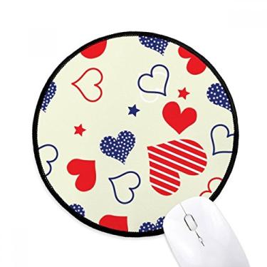 Imagem de Mouse pad vermelho azul em forma de coração pentagrama América tapete redondo para computador