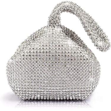 Imagem de JIAN YA NA Bolsa feminina fashion com strass triédrica clutch para noite com zíper brilhante