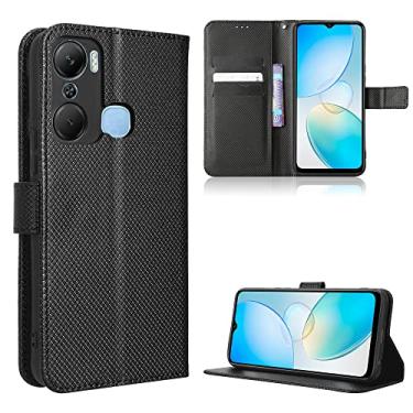 Imagem de Capas de telefone com textura diamante Infinix Hot 12 Pro capa de couro luxo slots para cartão de visita clipe de carteira à prova de choque capa para telefone Infinix Hot 12 Pro capas (preto, Infinix Hot 12 Pro)