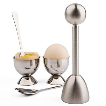 Imagem de Quebra-cabeça de ovo para cortador de ovos fervidos e macios, ferramenta de cozinha de aço inoxidável, Egg Topper Set