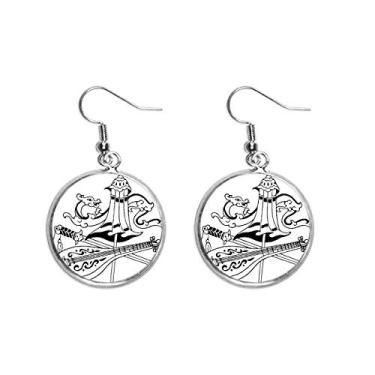 Imagem de Brinco de gota de prata com pingente de orelha de dragão chinês guarda-chuva feminino