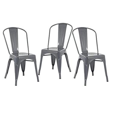 Imagem de Loft7, Kit 3 Cadeiras Iron Tolix Design Industrial em Aço Carbono Vintage e Elegante Versátil Sala de Jantar Cozinha Bar Varanda Gourmet, Cinza Escuro.