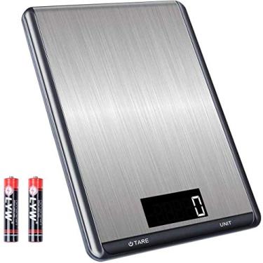 Imagem de balança de cozinha recarregável, 7 unidades com display LCD de vidro temperado balança digital de aço inoxidável balança alimentar para cozinhar assados