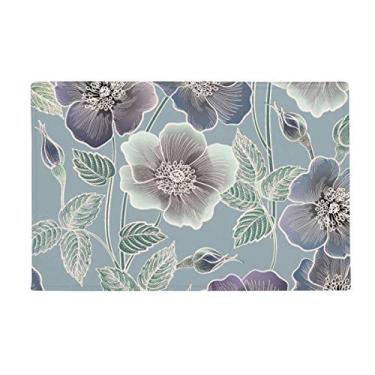 Imagem de Tapete para porta de banheiro com desenho cinza e flores