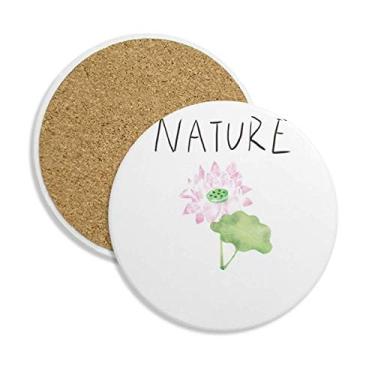 Imagem de Caneca de porta-copos com pintura de planta de lótus copo redondo suporte absorvente pedra 2 peças