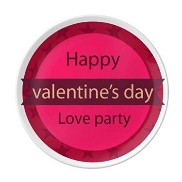 Imagem de Prato de amor rosa redondo Happy Valentine's Day decorativo de porcelana salver louça de jantar