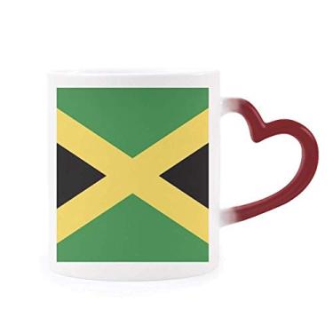 Imagem de Caneca de grés com a bandeira nacional da Jamaica, país sensível ao calor, mudança de cor vermelha