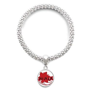Imagem de DIYthinker Japan Ninja Palavras Sakura Silhueta Prata Pulseira Pingente Redondo Joia Corrente