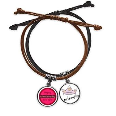 Imagem de DIYthinker Pulseira de couro de princesa com corrente de mão e corrente de amor para o Dia dos Namorados