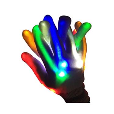 Imagem de Luvas coloridas de iluminação de dedo Bestgift para festa de Halloween de Natal colorida (adulto) 24 x 12 cm