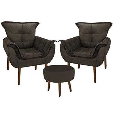 Imagem de KIT 02 Poltrona Decorativa Perola + Puff Redondo Marrom - Moveis Aguias