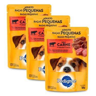 Imagem de Kit 3 Ração Úmida para Cachorro Pedigree Adulto Raças Pequenas Carne ao Molho 100g