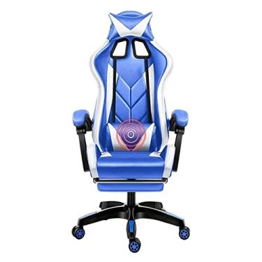 Imagem de Cadeira de escritório Cadeira de esportes eletrônicos Cadeira de escritório ergonômica Cadeira giratória multifuncional Cadeira executiva Cadeira de jogos estilo corrida com encosto alto (cor: azul e