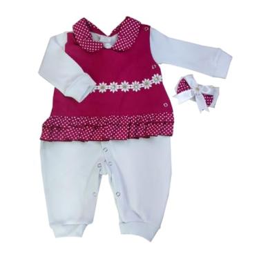 Imagem de Macacão Longo para Bebê Menina Margarida Marsala 02 Peças (RN)
