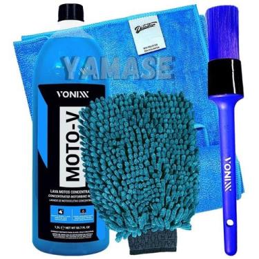 Imagem de Kit Lavagem de Moto Moto-V Toalha Secagem Pincel Luva Vonixx