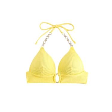 Imagem de SOLY HUX Top de biquíni push-up feminino frente única com anel, roupa de banho, Amarelo puro, M