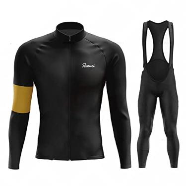 Imagem de Conjunto de camisa de ciclismo inverno masculino de lã térmica MTB roupas de bicicleta quentes roupas de bicicleta equipe outono esportes ao ar livre, preto, PP (160 cm/53 kg)