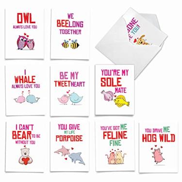 Imagem de The Best Card Company - 10 Assorted Valentine's Day Note Cards (4 x 5.12 Inch) - Boxed Valentine Cards, Bulk Set with Envelopes - Loving Puns Gone Wild M5660VDG-B1x10