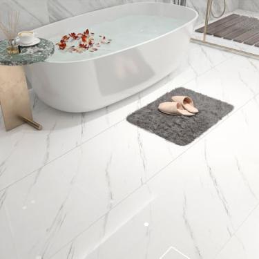 Imagem de YENHOME 40 CM x 9 M de mármore branco à prova d'água para piso de espuma para banheiro, cozinha, piso de espuma, azulejo branco, linóleo, vinil, rolo removível de vinil