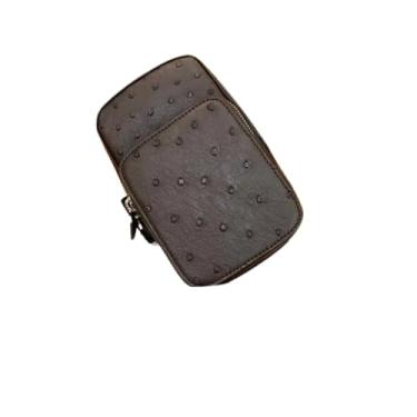 Imagem de Bolsa de pulso autêntica verdadeira verdadeira pele de avestruz masculina mini bolsa de pulso exótica de couro genuíno masculino casual pequena bolsa de telefone com zíper, Marrom avermelhado, 11cm