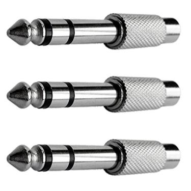 Imagem de CESS Adaptador RCA fêmea para plugue estéreo TRS de 1/4 polegada - RCA para 6,35 mm (pacote com 3)